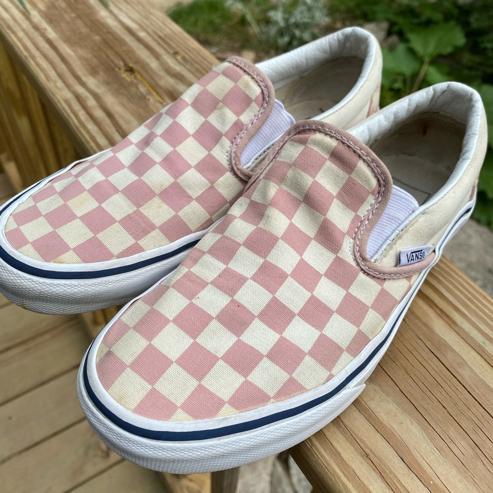 Pink Checkered Vans Slip-Ons